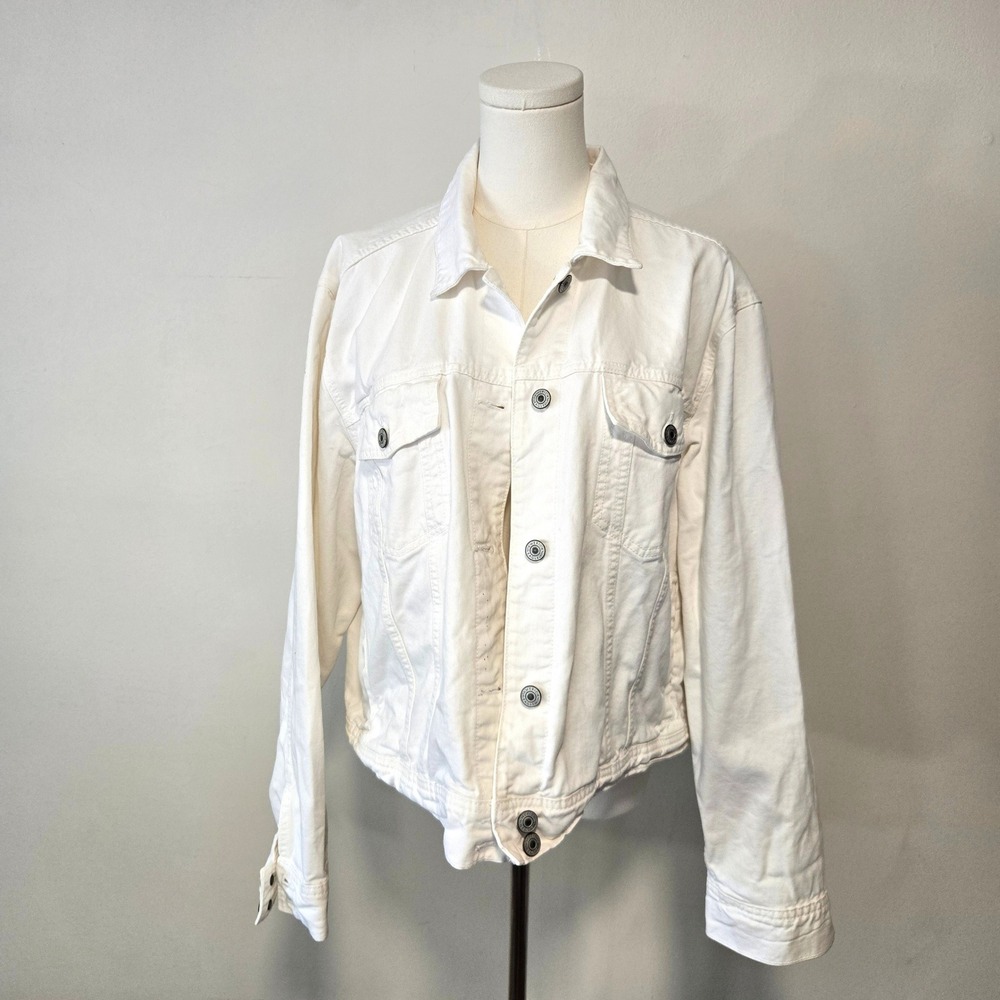 American Eagle Denim Jacket Women XXL White Trucker Cotton Boxy Fit